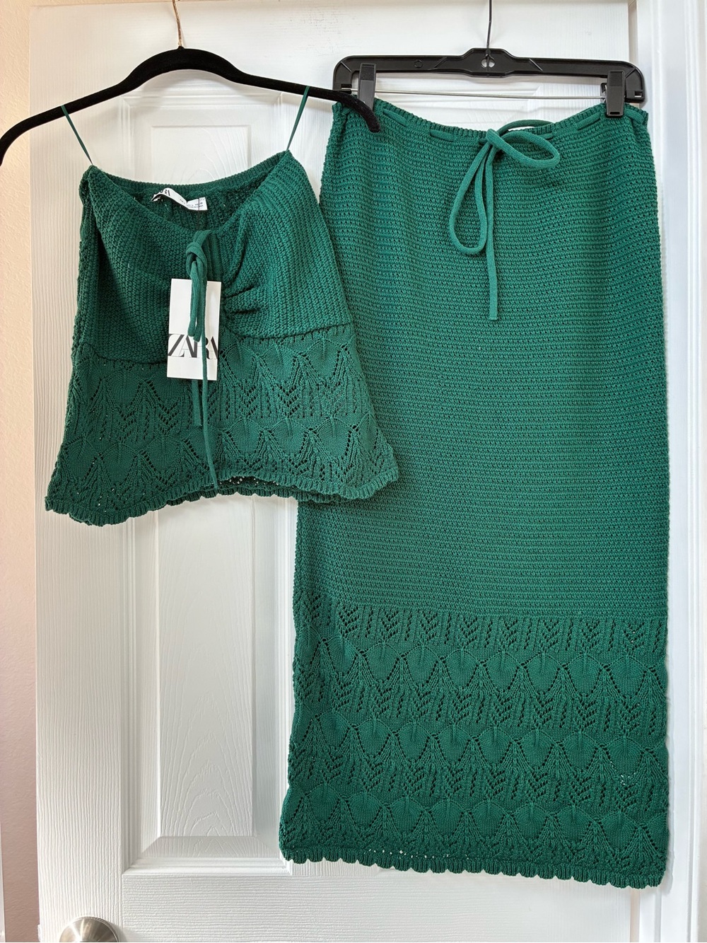 Zara Emerald Green Crochet Knit Skirt Set